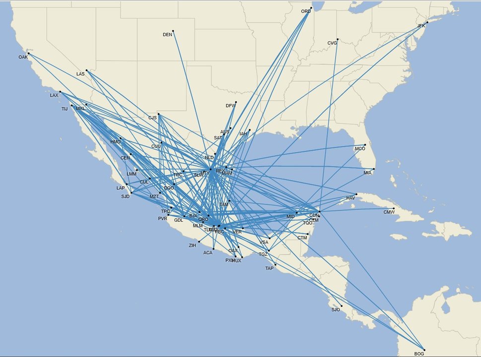 Red total de Viva - Diciembre 2025 (CIrium Schedule Mapper)