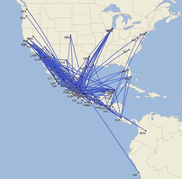 Red total de Volaris - Diciembre 2025 (CIrium Schedule Mapper)